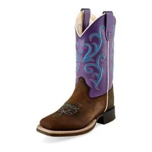Kid's Old West Brown Cowhide Boots with Fancy Stitch BSC1907